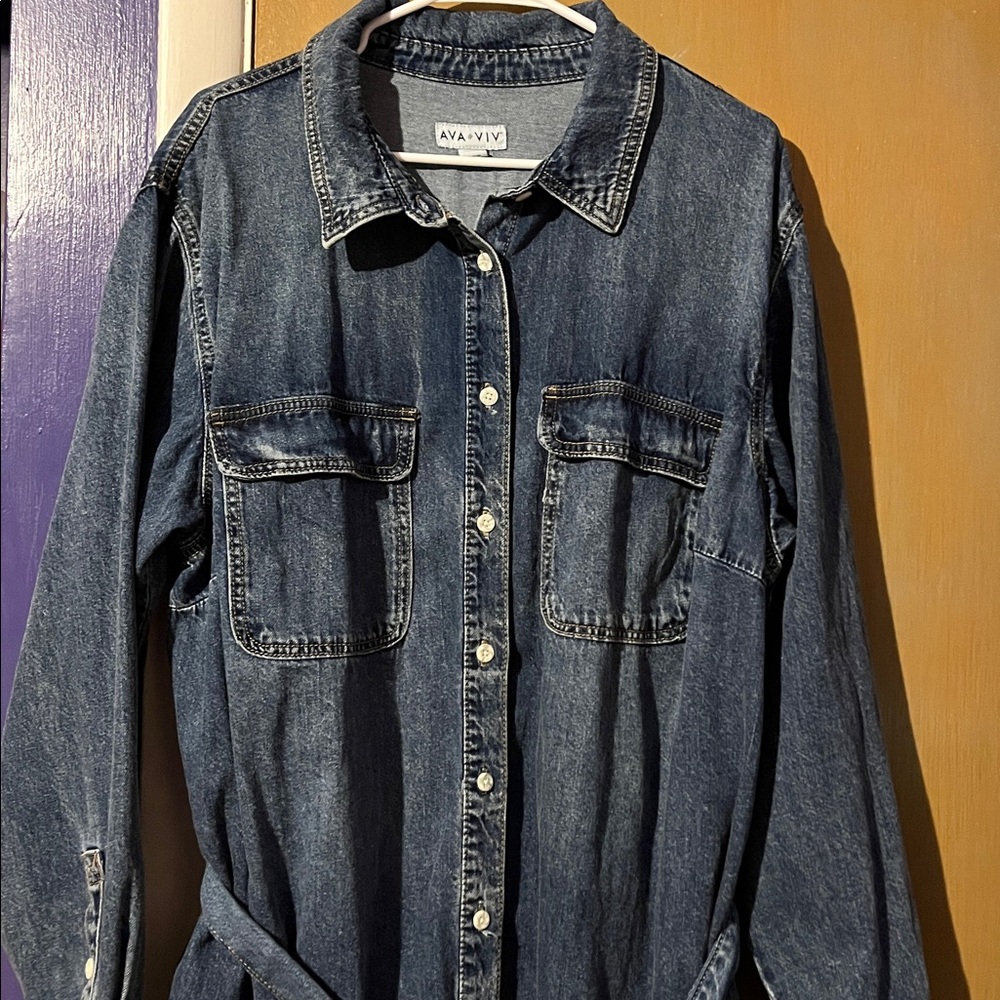 Ava & Viv Blue Long Sleeve Denim Dress - Picture 5 of 12